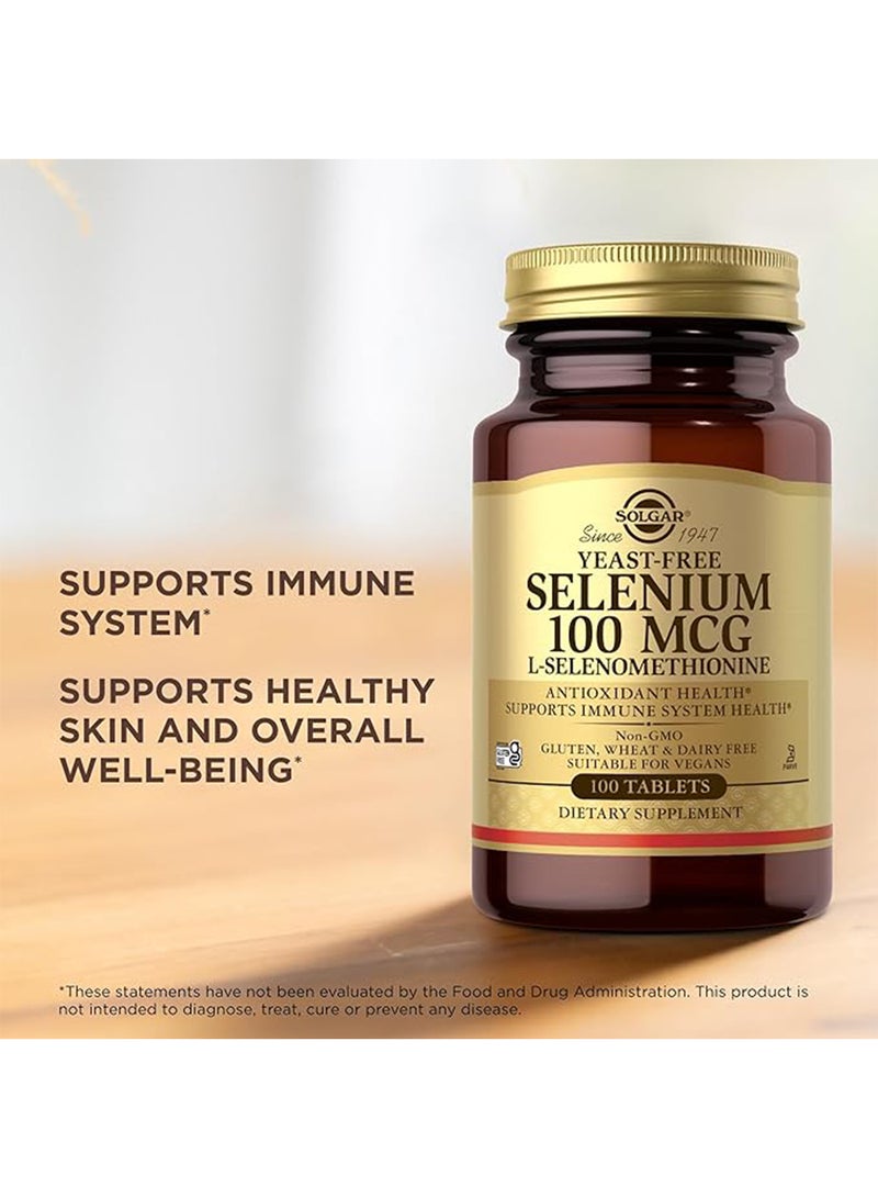 Solgar Yeast Free Selenium 100 Mcg L-Selenomethionine Dietary Supplement Antioxidant Health Supports Immune System Health Gluten, Wheat And Dairy Free Suitable For Vegans 100 Tablets - Image 2