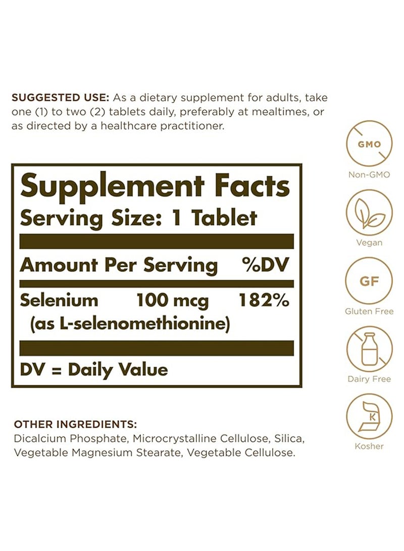 Solgar Yeast Free Selenium 100 Mcg L-Selenomethionine Dietary Supplement Antioxidant Health Supports Immune System Health Gluten, Wheat And Dairy Free Suitable For Vegans 100 Tablets - Image 5