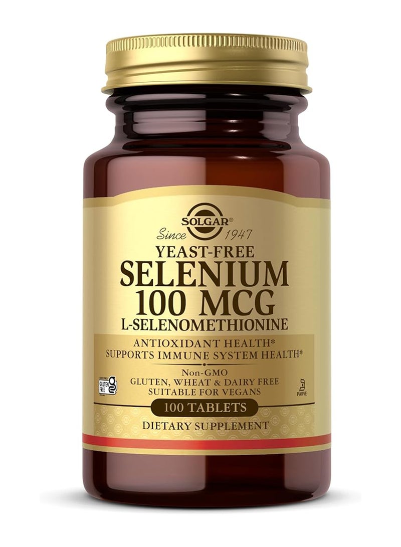 Solgar Yeast Free Selenium 100 Mcg L-Selenomethionine Dietary Supplement Antioxidant Health Supports Immune System Health Gluten, Wheat And Dairy Free Suitable For Vegans 100 Tablets - Image 1