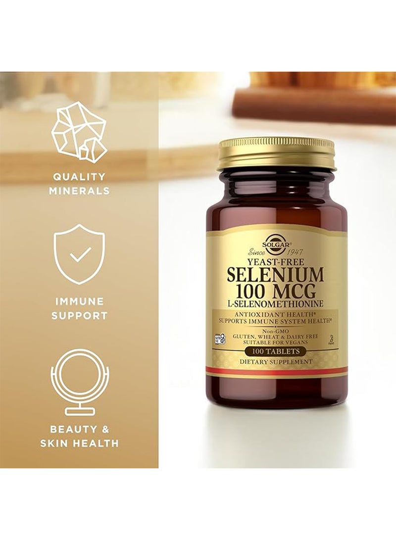 Solgar Yeast Free Selenium 100 Mcg L-Selenomethionine Dietary Supplement Antioxidant Health Supports Immune System Health Gluten, Wheat And Dairy Free Suitable For Vegans 100 Tablets - Image 3