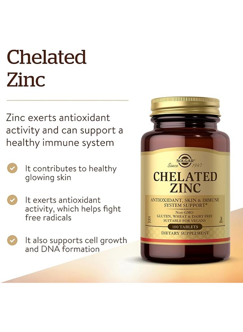 Solgar Chelated Zinc Antioxidant, Skin And Immune System Support Dietary Supplement Gluten, Wheat And Dairy Free Suitable For Vegans 100 Tablets - Image 4