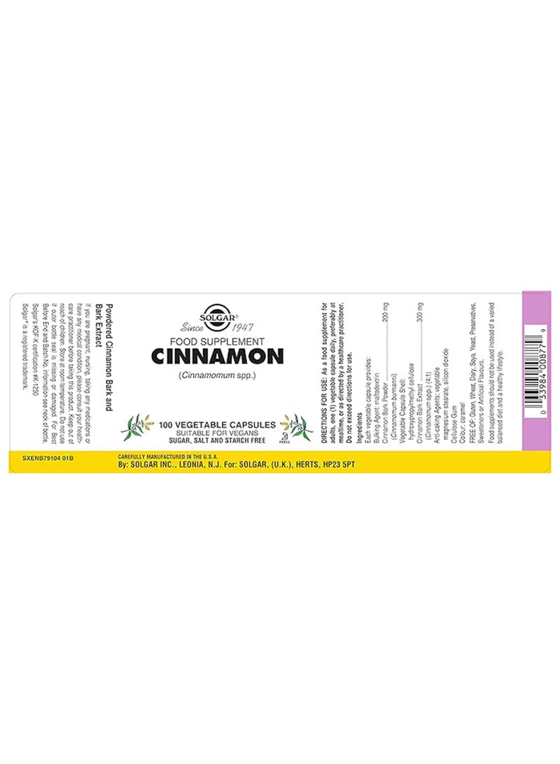 Full Potency Herbs, Cinnamon, 100 Vegetable Capsules
