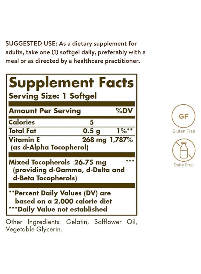 Solgar Vitamin E 268Mg Natural Antioxidant Immune Support Gluten Wheat And Dairy Free 100 Softgels - Image 3