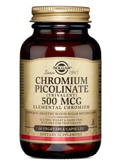 Chromium Picolinate 500 Mcg Dietary Supplement Trivalent Elemental Chromium Supports Healthy Blood Sugar Metabolism Gluten, Wheat And Diary Free Suitable For Vegans 60 Vegetable Capsules