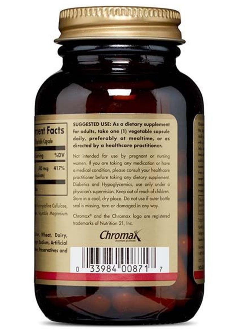 Solgar - Chromium Picolinate 500 Mcg Dietary Supplement Trivalent Elemental Chromium Supports Healthy Blood Sugar Metabolism Gluten, Wheat And Diary Free Suitable For Vegans 60 Vegetable Capsules - Image 1