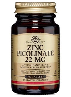 Zinc Picolinate 22 Mg Antioxidant Dietary Supplement Skin And Immune System Support Gluten, Wheat And Diary Free Suitable For Vegans 100 Tablets