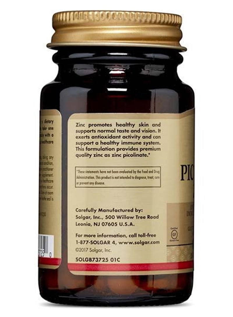 Solgar - Zinc Picolinate 22 Mg Antioxidant Dietary Supplement Skin And Immune System Support Gluten, Wheat And Diary Free Suitable For Vegans 100 Tablets - Image 1