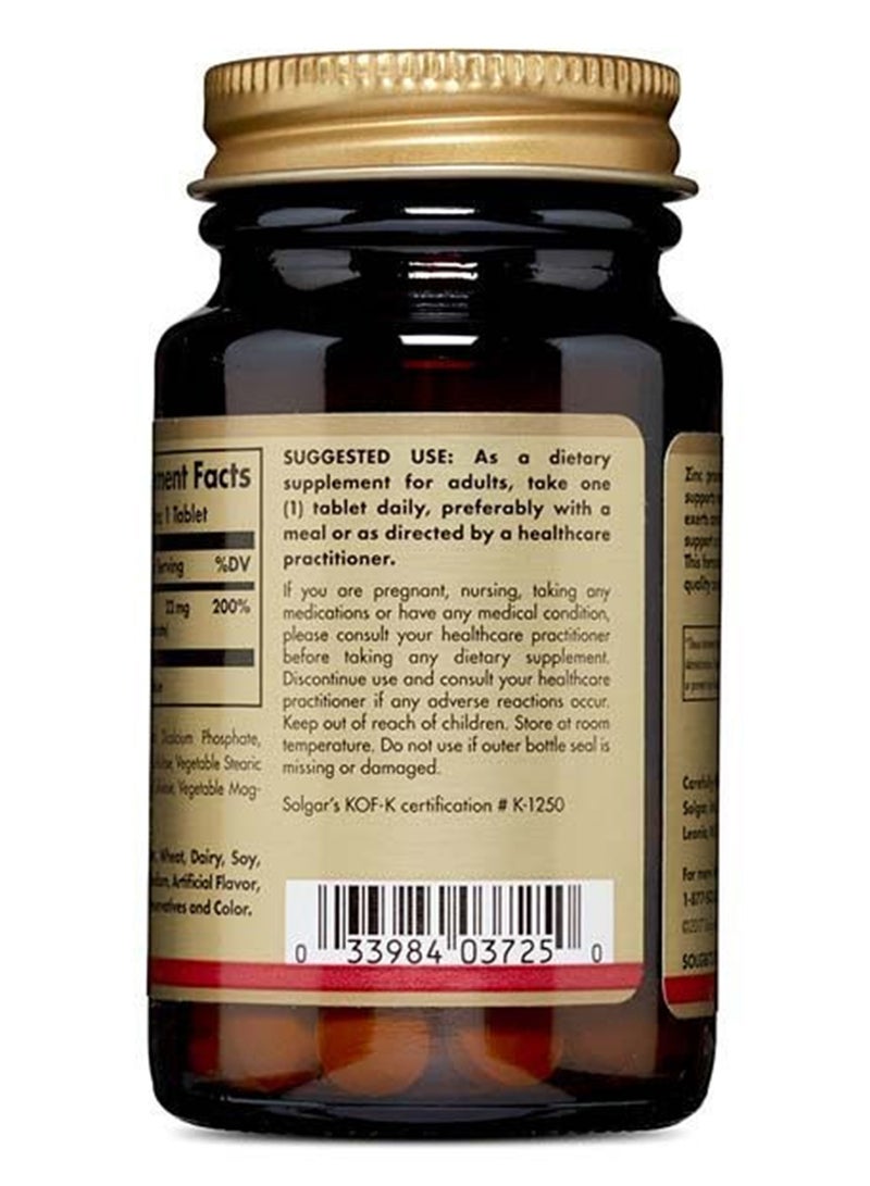 Solgar - Zinc Picolinate 22 Mg Antioxidant Dietary Supplement Skin And Immune System Support Gluten, Wheat And Diary Free Suitable For Vegans 100 Tablets - Image 1