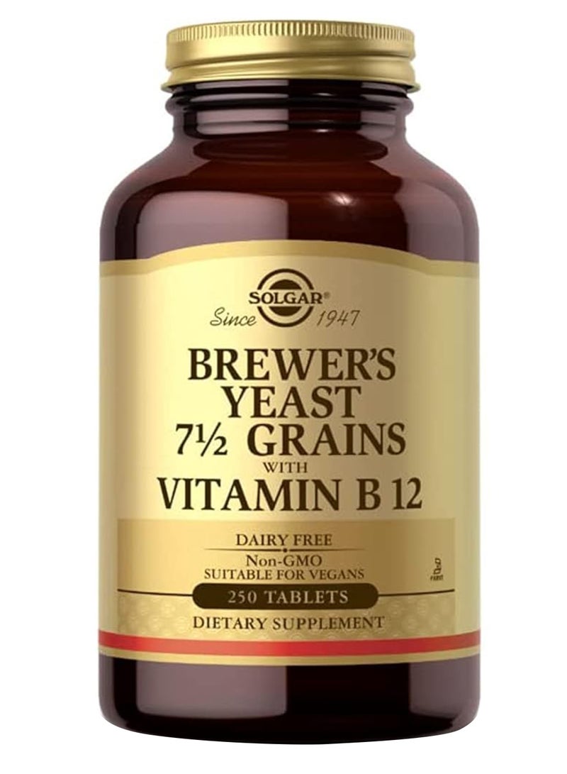 Solgar Brewer'S Yeast 7.5 Grains With Vitamin B12 Dietary Supplement Dairy Free Suitable For Vegans 250 Tablets - Image 1