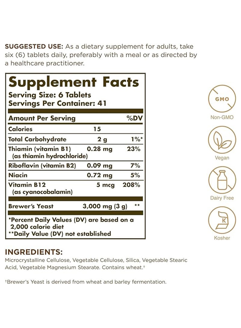 Solgar Brewer'S Yeast 7.5 Grains With Vitamin B12 Dietary Supplement Dairy Free Suitable For Vegans 250 Tablets - Image 5