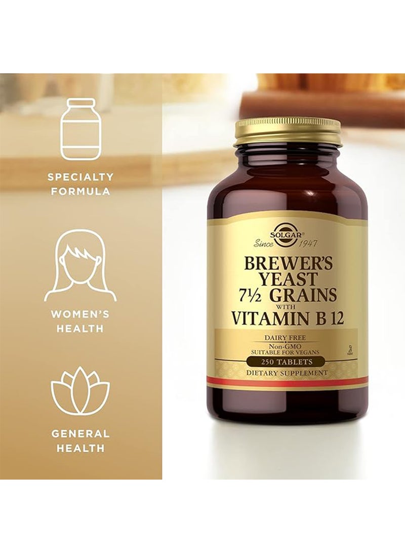 Solgar Brewer'S Yeast 7.5 Grains With Vitamin B12 Dietary Supplement Dairy Free Suitable For Vegans 250 Tablets - Image 3