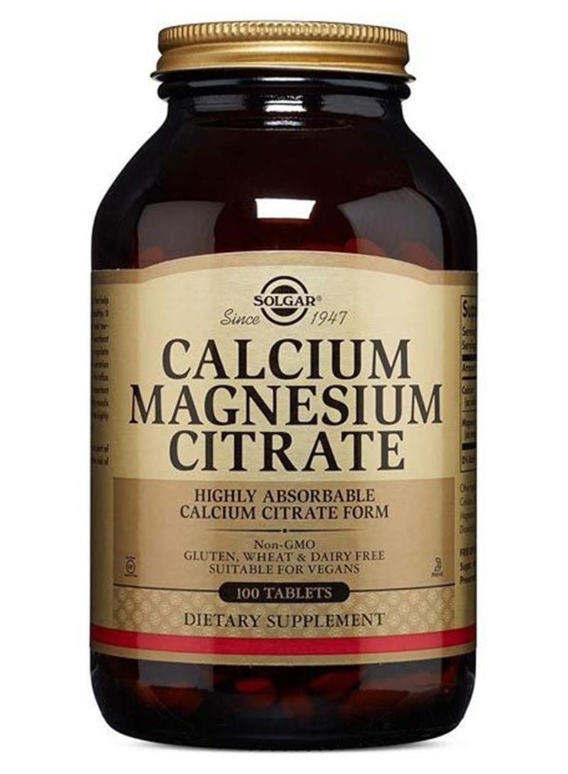Solgar Calcium Magnesium Citrate Highly Absorbable Calcium Citrate Form Gluten, Wheat And Dairy Free Suitable For Vegans Dietary Supplement 100 Tablets - Image 1