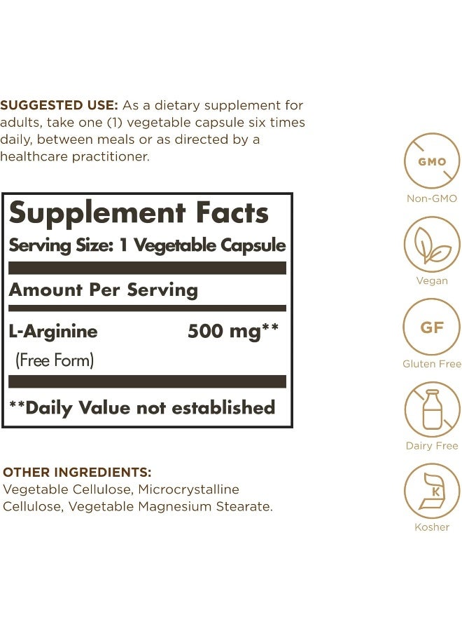 Solgar L-Arginine 500mg 100 Vegetable Capsules - Image 3