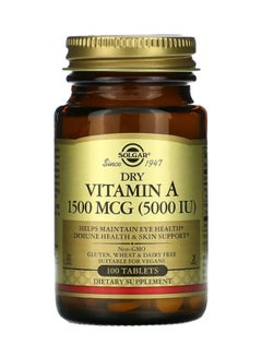 Solgar Dry Vitamin A, 1,500 Mcg 5,000 Iu, 100 Tablets  - Image 1