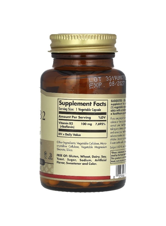 Solgar Vitamin B2 Riboflavin 100 Mg 100 Vegetable Capsules - Image 2