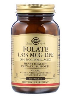 Folate 1333 Mcg Dfe Infused With 800 Mcg Folic Acid Dietary Supplement Heart Health And Prenatal Support Gluten, Wheat And Diary Free Suitable For Vegans 250 Tablets