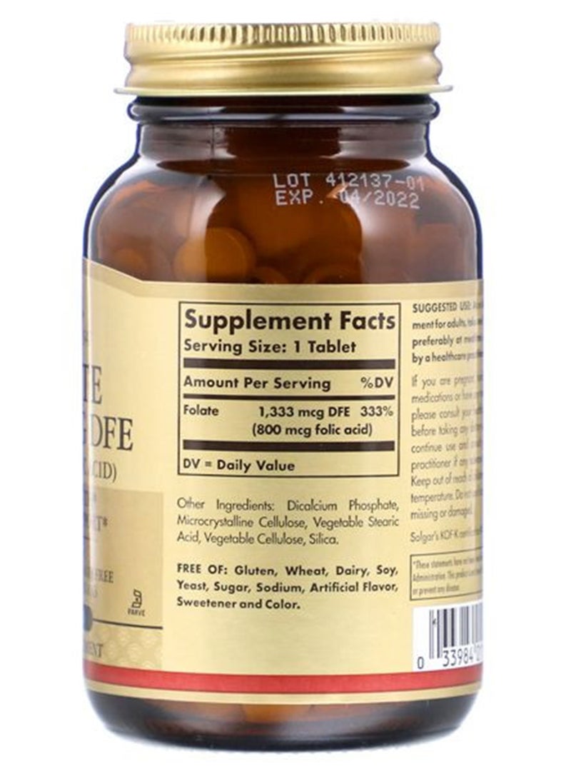 Solgar - Folate 1333 Mcg Dfe Infused With 800 Mcg Folic Acid Dietary Supplement Heart Health And Prenatal Support Gluten, Wheat And Diary Free Suitable For Vegans 250 Tablets - Image 1
