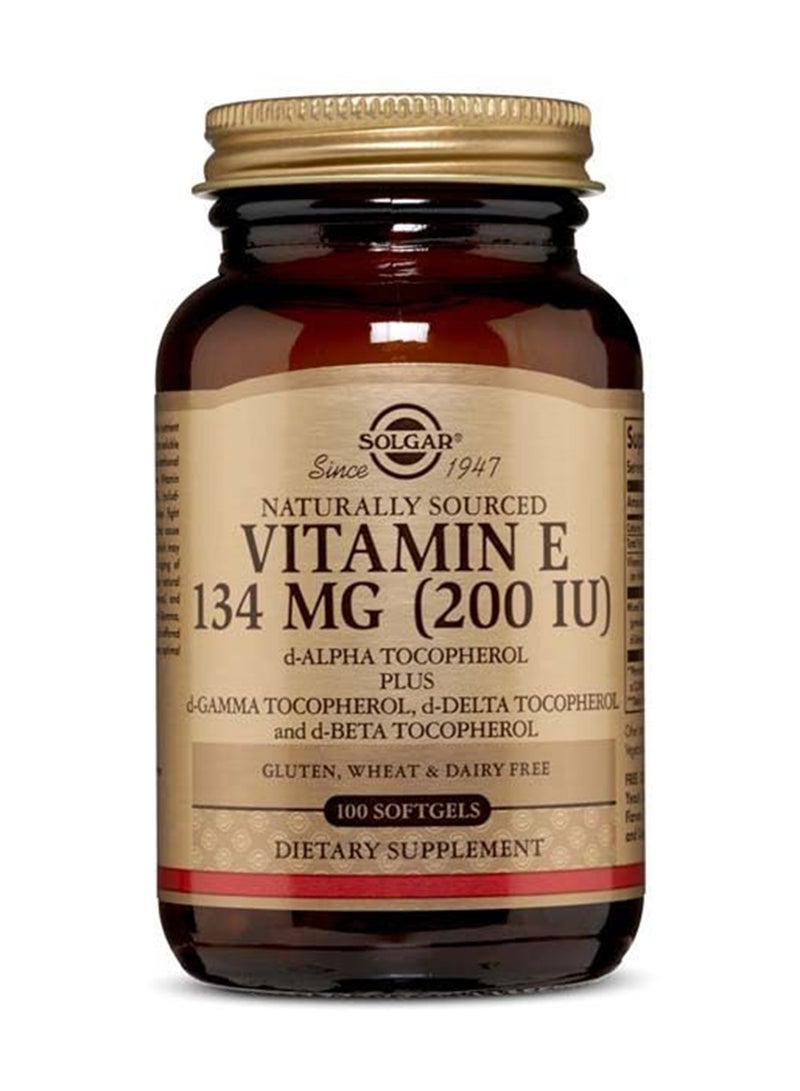 Solgar - Vitamin E 134 Mg Infused With D-Alpha Tocopherol, And Mixed Tocopherols Including D-Gamma, D-Delta & D-Beta Tocopherols Dietary Supplement Gluten, Wheat And Diary Free 100 Soft Gels - Image 1
