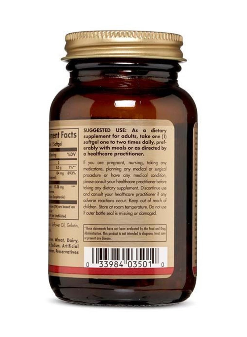 Solgar - Vitamin E 134 Mg Infused With D-Alpha Tocopherol, And Mixed Tocopherols Including D-Gamma, D-Delta & D-Beta Tocopherols Dietary Supplement Gluten, Wheat And Diary Free 100 Soft Gels - Image 1