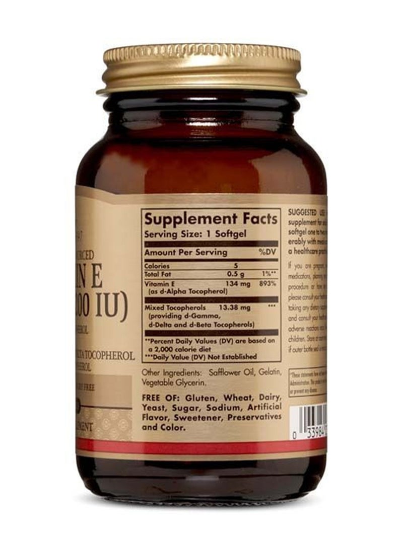 Solgar - Vitamin E 134 Mg Infused With D-Alpha Tocopherol, And Mixed Tocopherols Including D-Gamma, D-Delta & D-Beta Tocopherols Dietary Supplement Gluten, Wheat And Diary Free 100 Soft Gels - Image 1