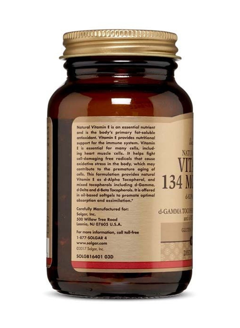 Solgar - Vitamin E 134 Mg Infused With D-Alpha Tocopherol, And Mixed Tocopherols Including D-Gamma, D-Delta & D-Beta Tocopherols Dietary Supplement Gluten, Wheat And Diary Free 100 Soft Gels - Image 1