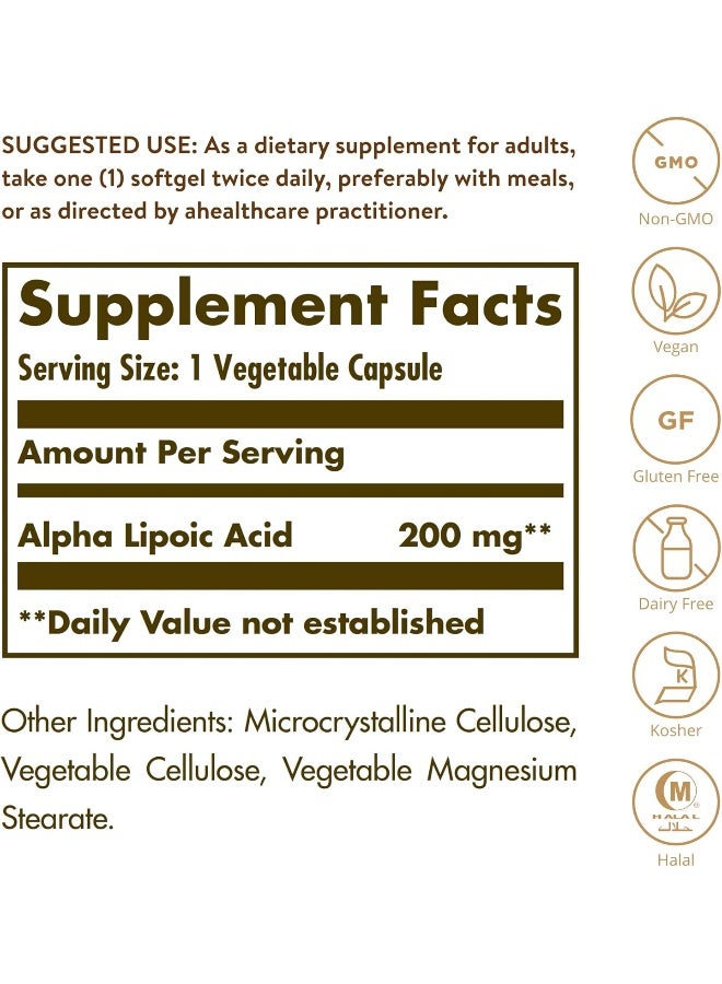 Solgar - Alpha Lipoic Acid, 200 mg - 50 Vegetable Capsules Packaging May Vary - Image 1