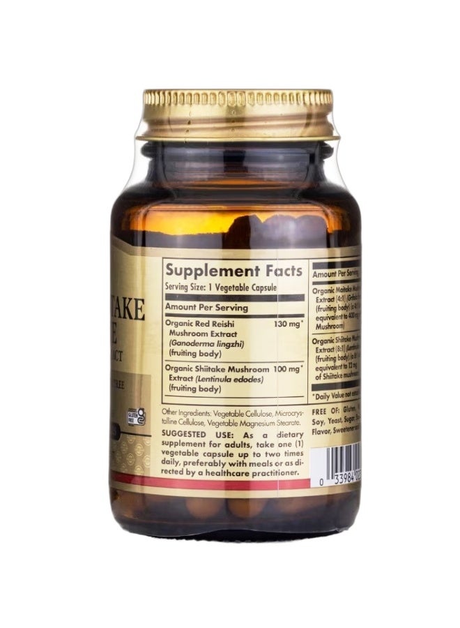 Reishi Shiitake Maitake Mushroom Extract - 50 Vegetable Capsules Packaging May Vary