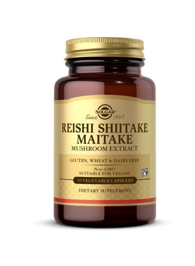 Reishi Shiitake Maitake Mushroom Extract - 50 Vegetable Capsules Packaging May Vary