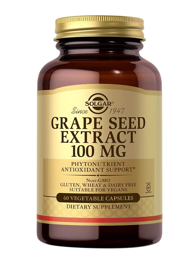 Solgar Grapeseed Extract 100 Mg Phytonutrient Antioxidant Support Gluten Wheat And Dairy Free 60 Vegetable Capsules - Image 1