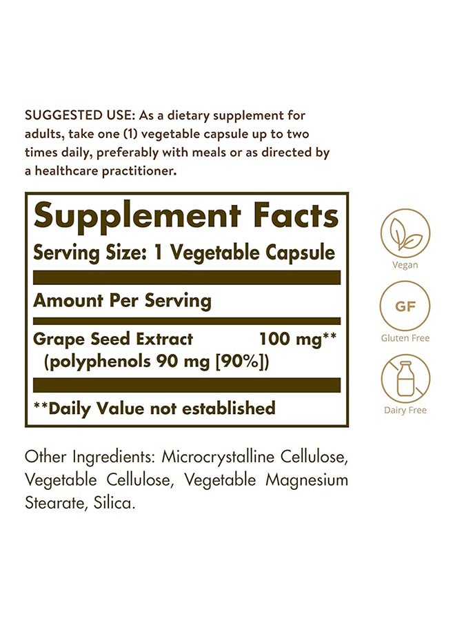 Solgar Grapeseed Extract 100 Mg Phytonutrient Antioxidant Support Gluten Wheat And Dairy Free 60 Vegetable Capsules - Image 4