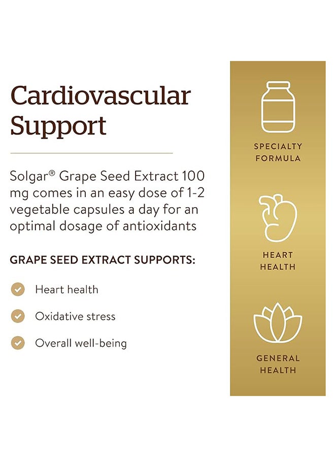 Solgar Grapeseed Extract 100 Mg Phytonutrient Antioxidant Support Gluten Wheat And Dairy Free 60 Vegetable Capsules - Image 3