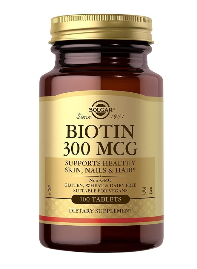 Solgar Biotin 300 Mg Supports Healthy Skin Nails And Hair Gluten Wheat And Dairy Free  Suitable For Vegans 100  Tablets - Image 1