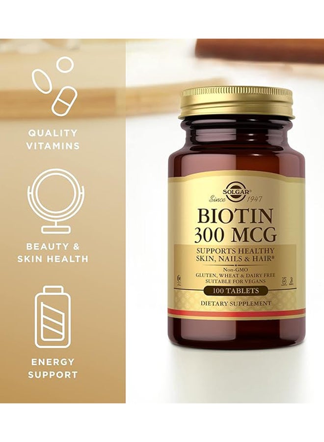 Solgar Biotin 300 Mg Supports Healthy Skin Nails And Hair Gluten Wheat And Dairy Free  Suitable For Vegans 100  Tablets - Image 3