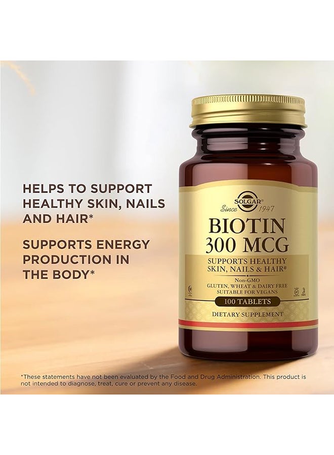 Solgar Biotin 300 Mg Supports Healthy Skin Nails And Hair Gluten Wheat And Dairy Free  Suitable For Vegans 100  Tablets - Image 2