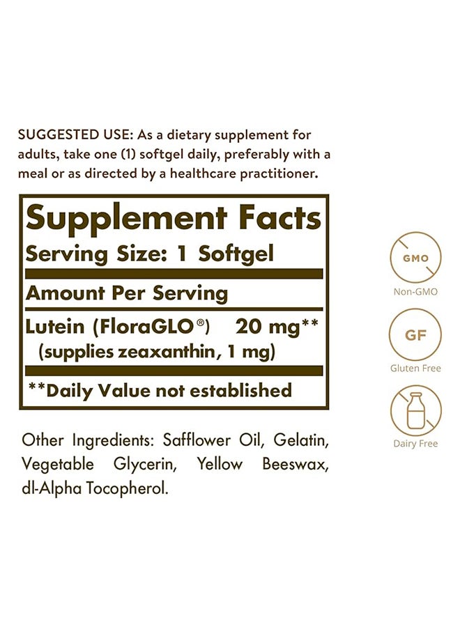 Solgar Lutein 20Mg Eye Health Gluten Wheat And Dairy Free 60 Softgels - Image 3