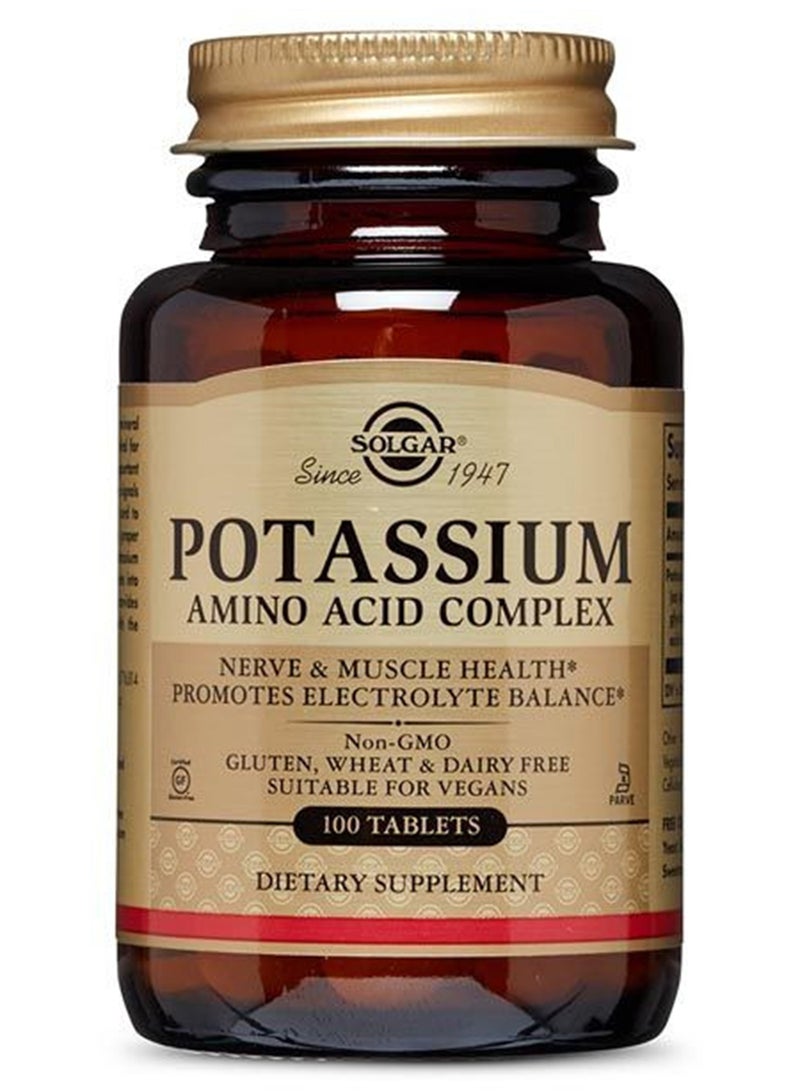 Solgar Potassium Amino Acid Complex Dietary Supplement Nerve And Muscle Health Promotes Electrolyte Balance Gluten, Wheat And Dairy Free Suitable For Vegans 100 Tablets - Image 1