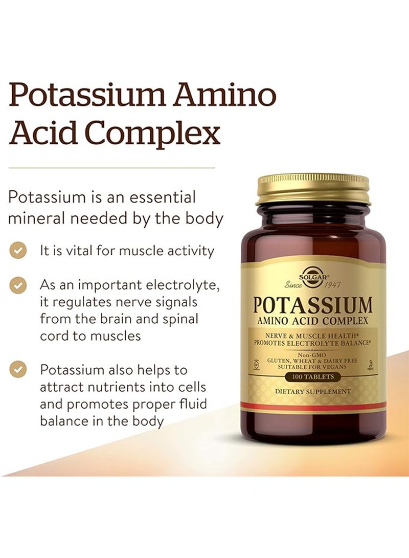 Solgar Potassium Amino Acid Complex Dietary Supplement Nerve And Muscle Health Promotes Electrolyte Balance Gluten, Wheat And Dairy Free Suitable For Vegans 100 Tablets - Image 2