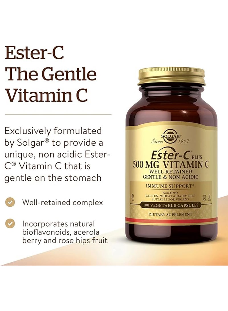 Solgar Ester-C Plus 500 Mg Vitamin C Gentle And Non Acidic Immune Support Gluten, Wheat And Dairy Free Suitable For Vegans 100 Vegetable Capsules - Image 2