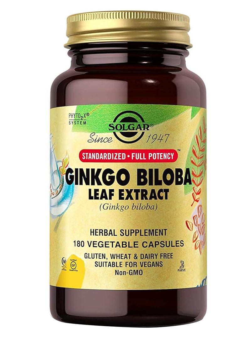 Solgar Ginkgo Biloba Leaf Extract Standardized Full Potency Herbal Supplement Gluten, Wheat And Dairy Free Suitable For Vegans 180 Vegetable Capsules - Image 1