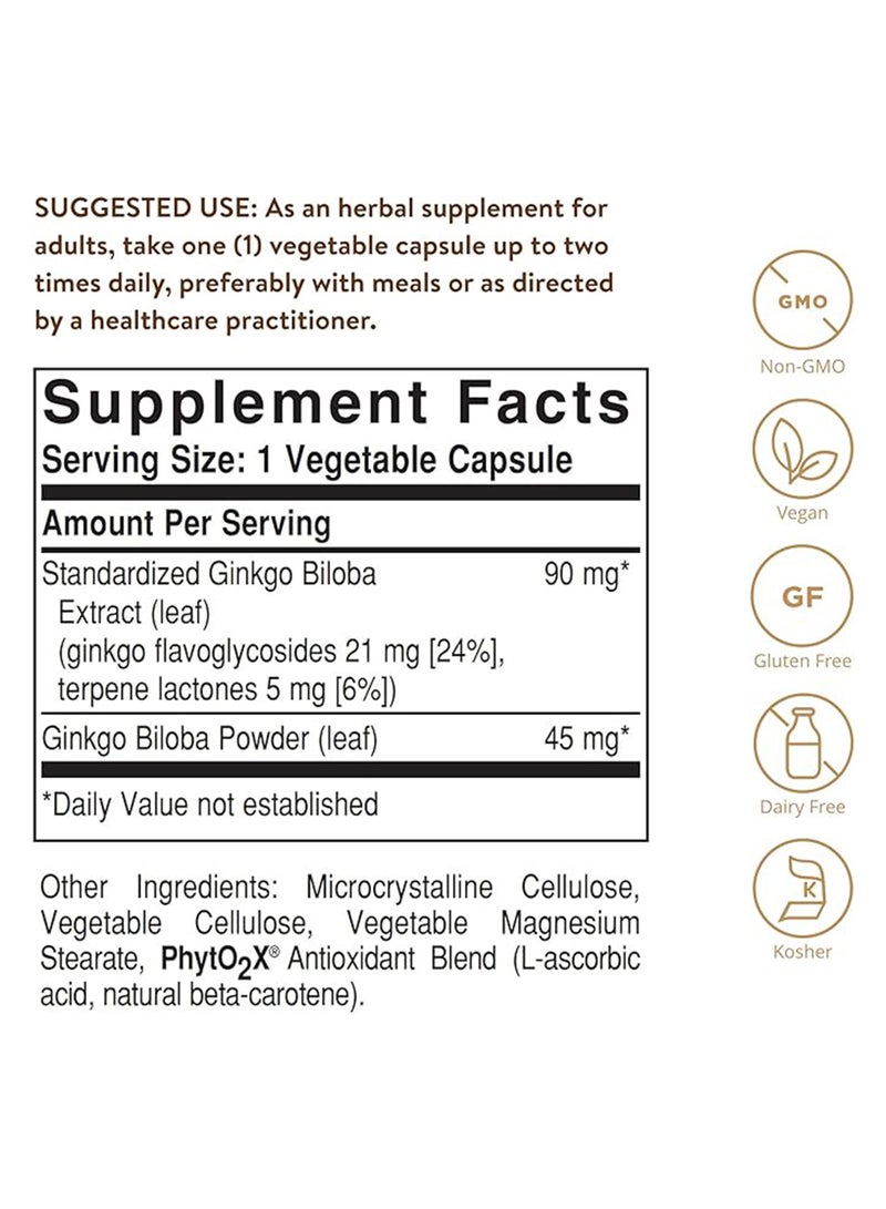 Solgar Ginkgo Biloba Leaf Extract Standardized Full Potency Herbal Supplement Gluten, Wheat And Dairy Free Suitable For Vegans 180 Vegetable Capsules - Image 4