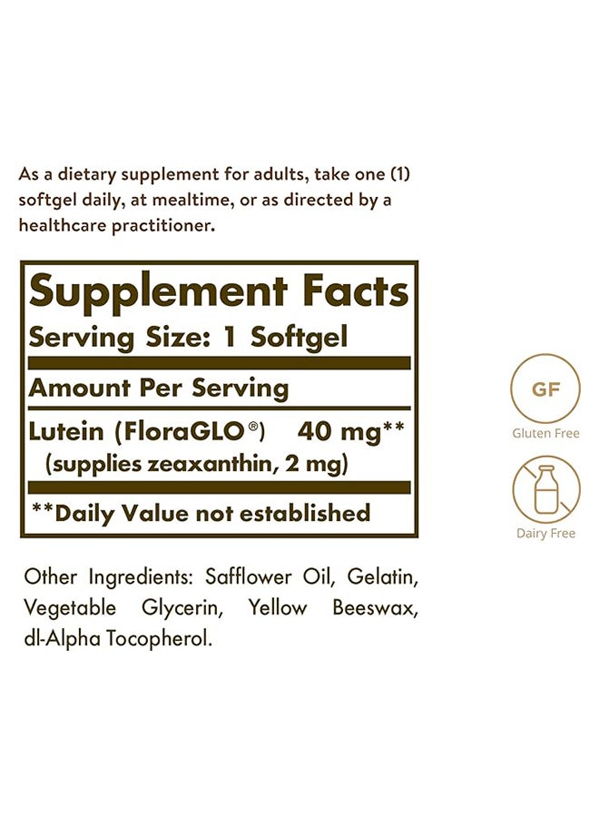 Lutein 40 Mg Supports Eye Health Gluten Wheat And Dairy Free  30 Softgels