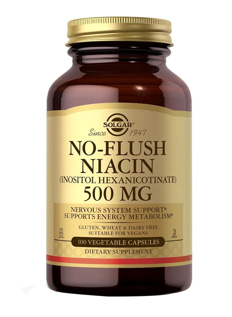 Solgar No Flush Niacin 500Mg Dietary Supplement Nervous System Support Supports Energy Metabolism Gluten, Wheat And Dairy Free Suitable For Vegans 100 Veg Capsules - Image 1