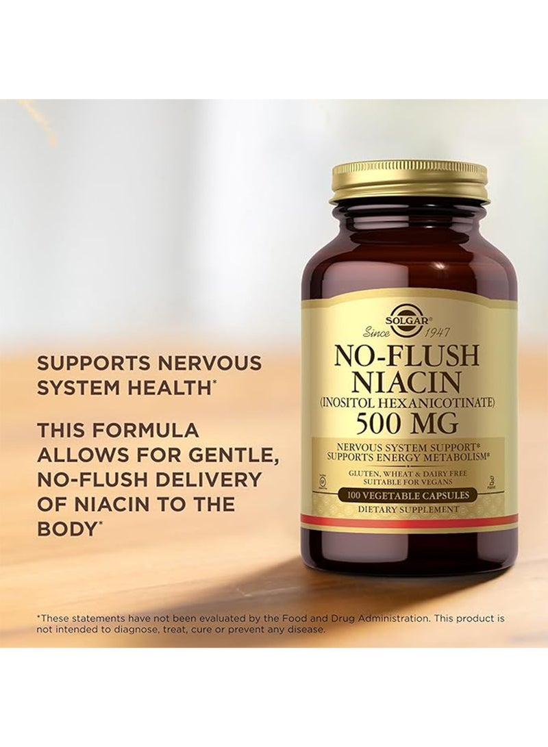 Solgar No Flush Niacin 500Mg Dietary Supplement Nervous System Support Supports Energy Metabolism Gluten, Wheat And Dairy Free Suitable For Vegans 100 Veg Capsules - Image 3