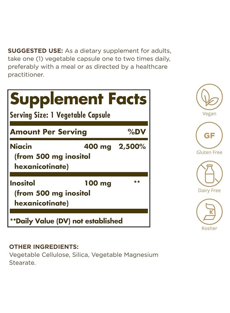 Solgar No Flush Niacin 500Mg Dietary Supplement Nervous System Support Supports Energy Metabolism Gluten, Wheat And Dairy Free Suitable For Vegans 100 Veg Capsules - Image 5
