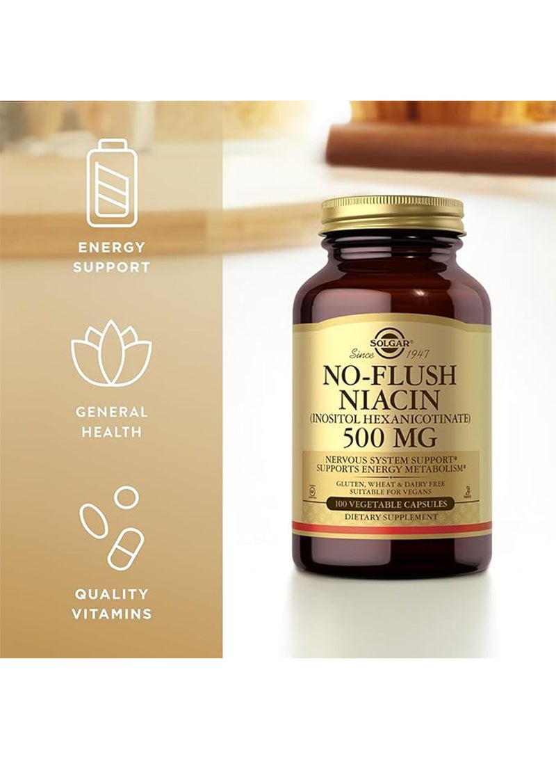 Solgar No Flush Niacin 500Mg Dietary Supplement Nervous System Support Supports Energy Metabolism Gluten, Wheat And Dairy Free Suitable For Vegans 100 Veg Capsules - Image 2