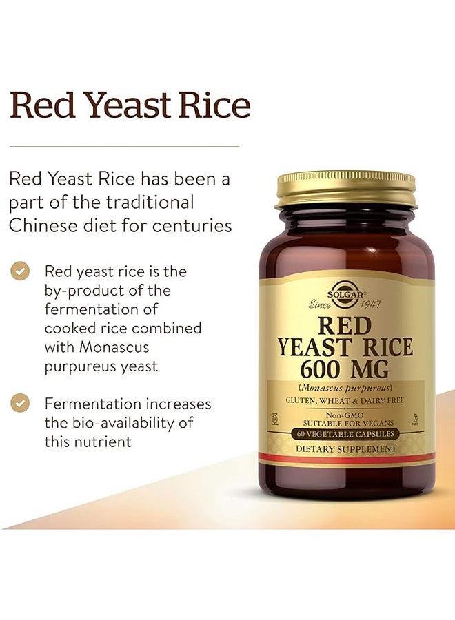 Solgar Red Yeast Rice 600Mg Gluten Wheat And Dairy Free  Suitable For Vegans 60 Vegetarian Capsules - Image 2