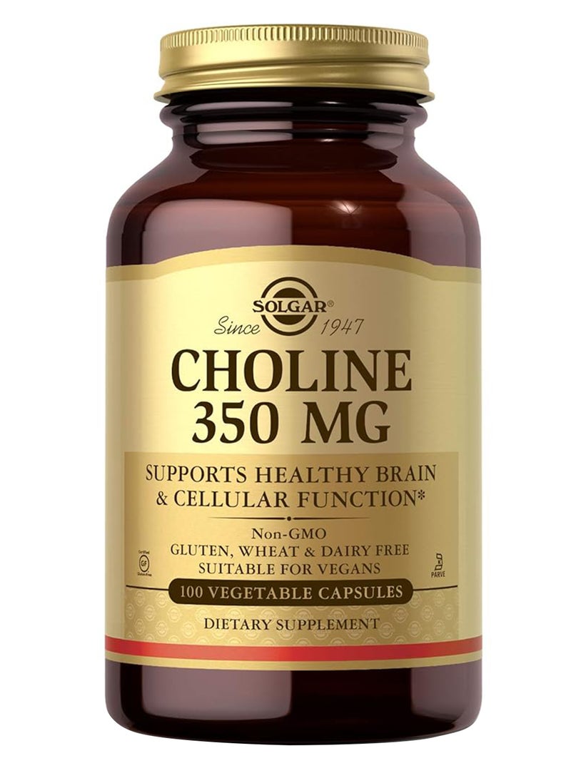 Solgar Choline 350 Mg Food Supplement Sugar, Salt And Starch Free Suitable For Vegans 100 Vegetable Capsules  - Image 1