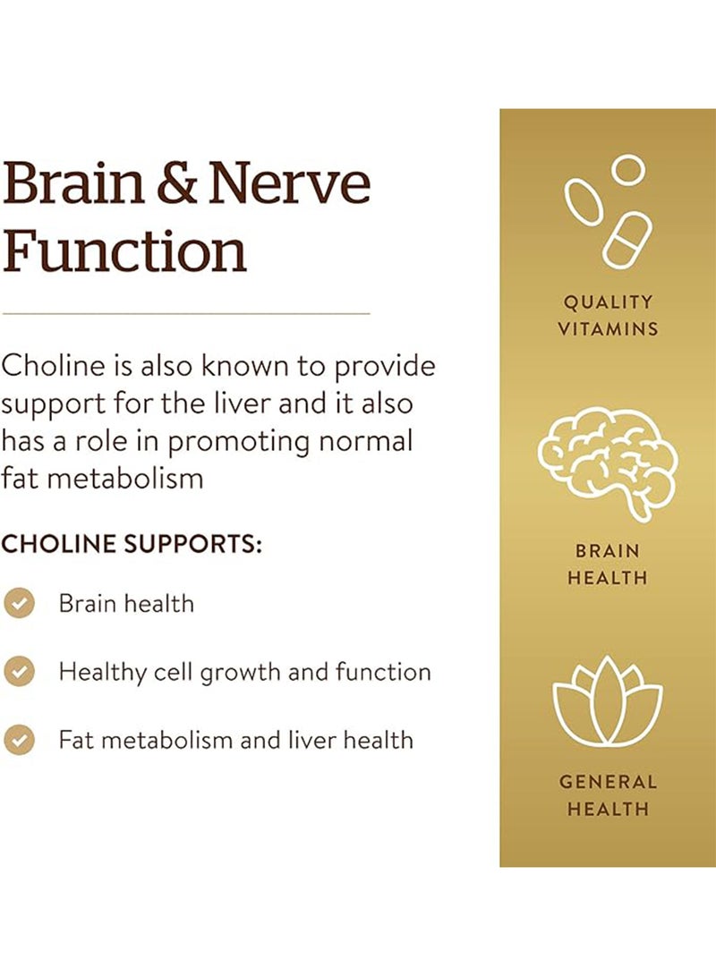 Solgar Choline 350 Mg Food Supplement Sugar, Salt And Starch Free Suitable For Vegans 100 Vegetable Capsules  - Image 3