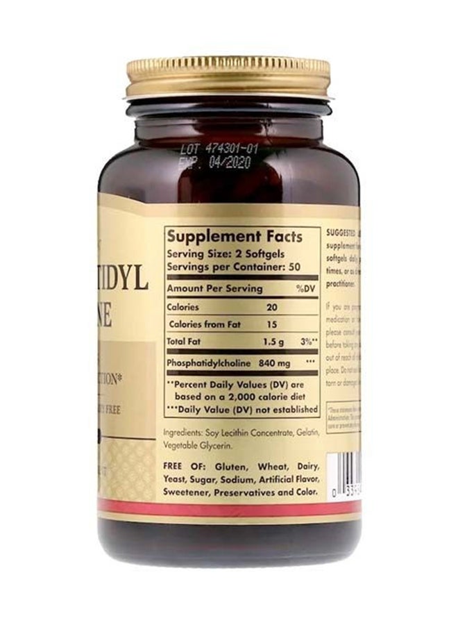 Solgar - Phosphatidyl Choline Supports Cognitive Functions Gluten Wheat And Dairy Free 100 Softgels - Image 1