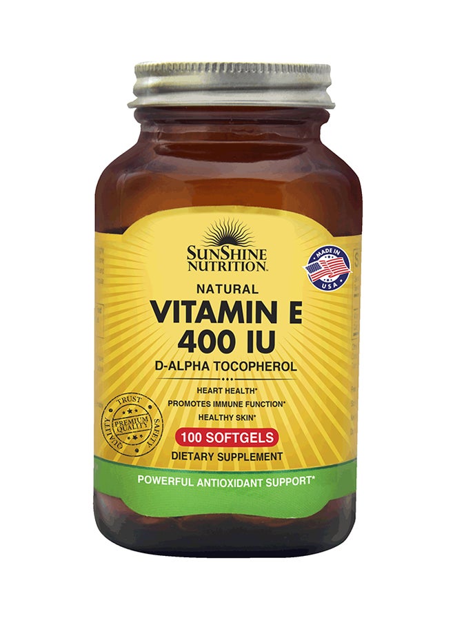 SUNSHINE NUTRITION Vitamin E D-Alpha Tocopherol Dietary Supplement 100 Softgels  - Image 1